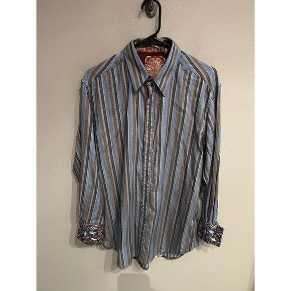 Robert Graham Mens Medium Long Sleeve Button Up Shirt Blue Flip Cuff - Picture 1 of 6